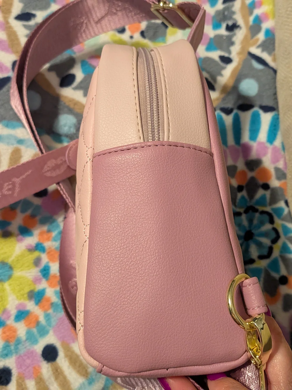 Betsey Johnson Quilted Light Pink Mini Backpack with Dusty Rose Strap